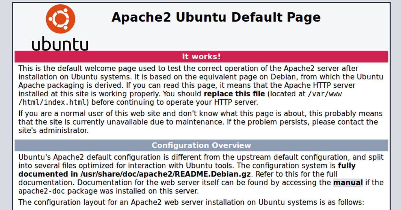 Web page of Apache server running in a container. Web page of Apache server running in a container