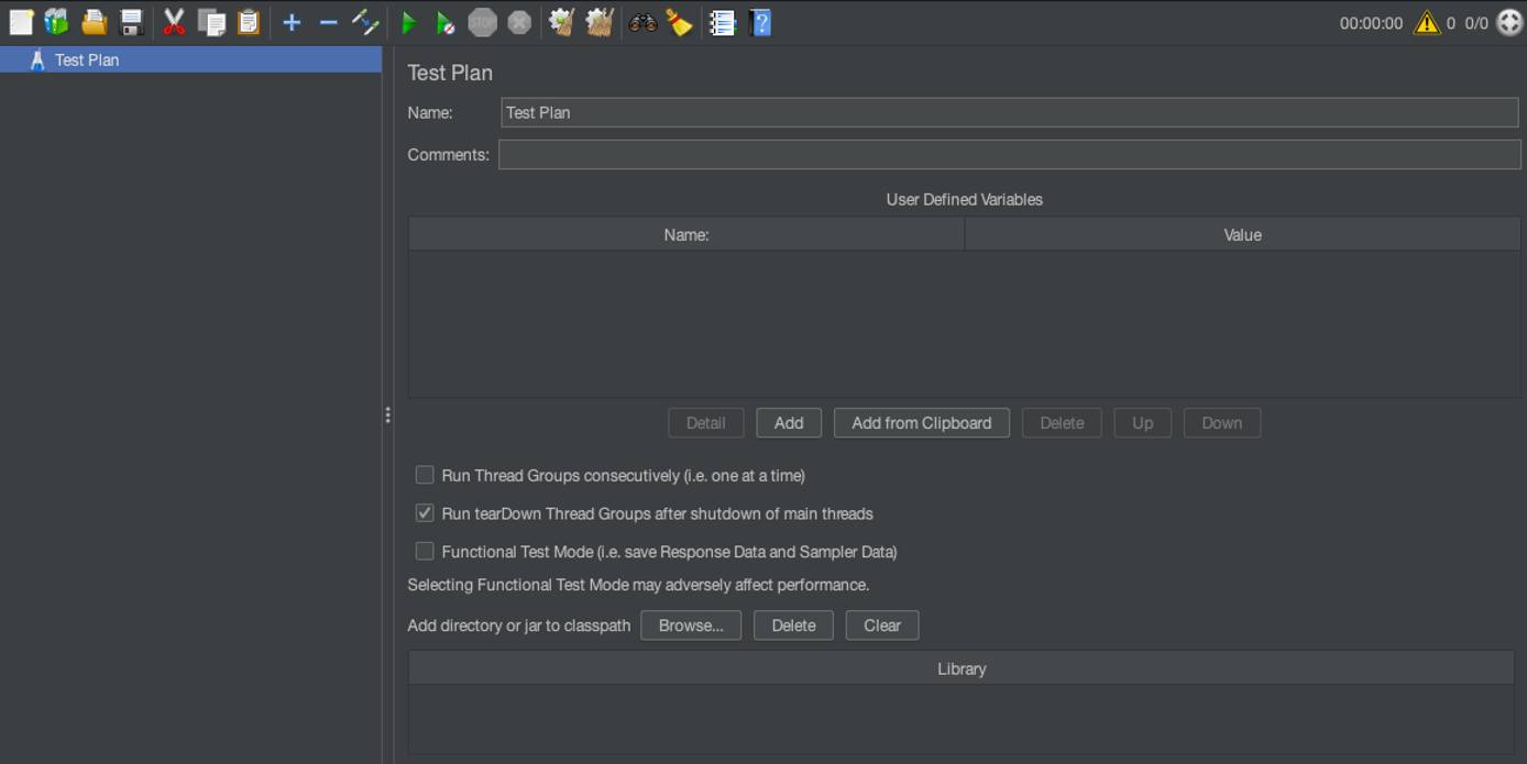 The initial view of the JMeter GUI. The initial view of the JMeter GUI.