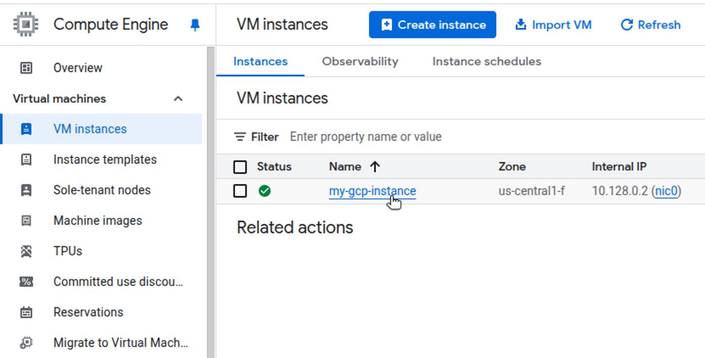 Google Cloud Console screenshot listing VM instances. Google Cloud Console screenshot listing VM instances.