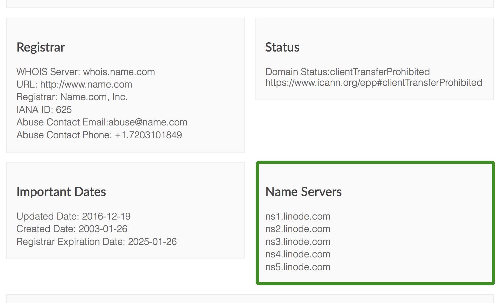 whois.icann.org lookup of nameservers for linode.com linode.com nameservers
