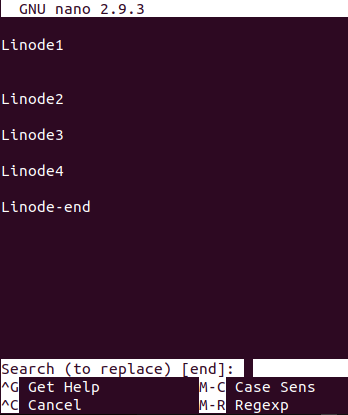 search for the text end
