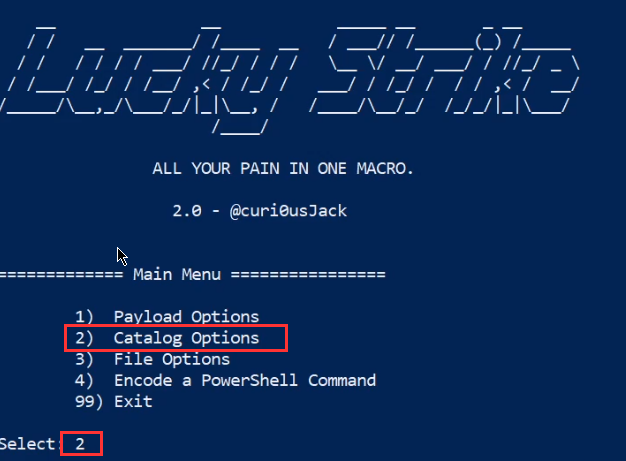 Luckystrike prompt - catalog options highlighted Luckystrike prompt - catalog options highlighted