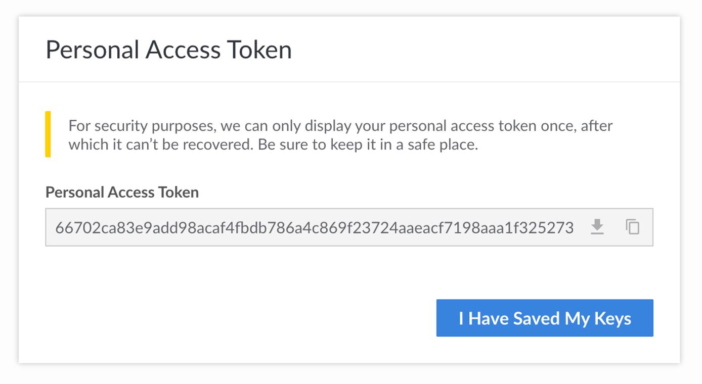 Screenshot of the generated personal access token Screenshot of the generated personal access token